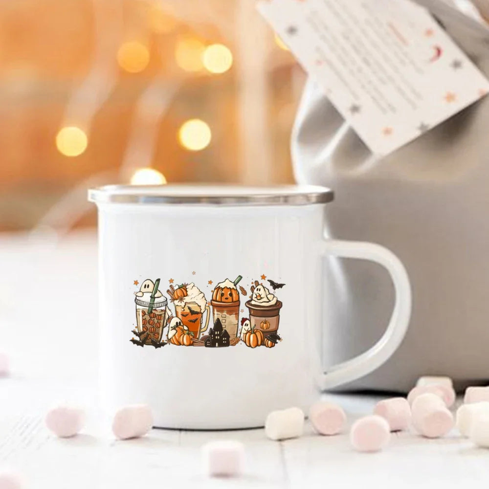Pumpkin Spice and Everything Nice Enamel Mug Halloween Camping Mug Autumn Home Decor Fall Coffee Mug Festive Gifts for Kids