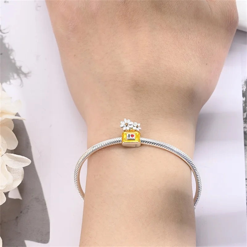 Original S925 Silver Romantic Pink Crown Perfume Bottle Charms Beads Fit Qikaola Bracelets Fine DIY Jewelry Valentine's Day Gift