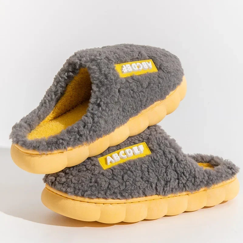 Warm Plush Winter Shoes Men Women Indoor Slippers Letter Anti-slip Soft Fur Couple Home Floor Cotton Slipper House Shoes 2023