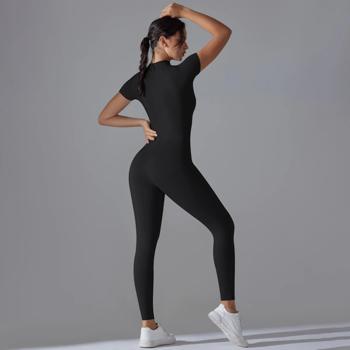 Yoga Set Women Zipper Short Sleeve one piece Gym suit Women's Sports Shapewear Solid Color Nylon Yoga Bodysuit