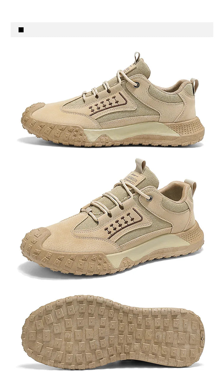 Men's Breathable Closed-Toe Hiking Shoes Non-Slip Lace-Up Low-Cut Casual Athletic Shoes Durable Outdoor Walking Sneakers for Men