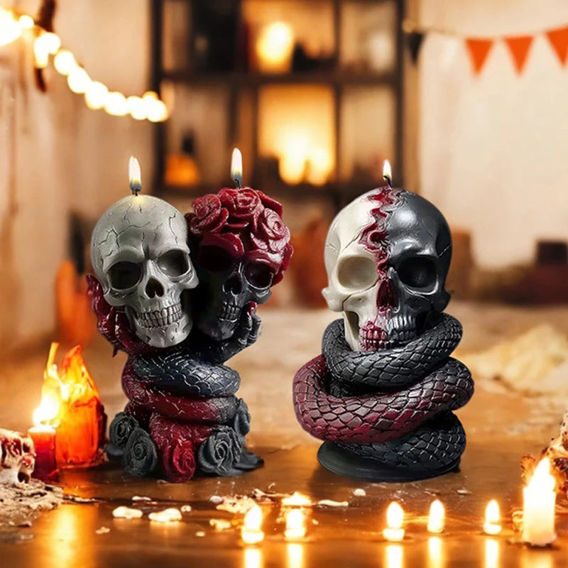 Horror Skull Snake Candle Silicone Mold Handicraft the Evil Hand Abstract Art Aromatherapy Candle Gypsum Mould Halloween Decor