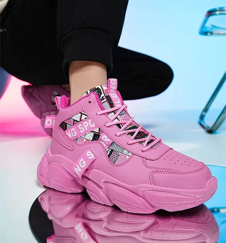 Autumn Winter Fashion Pink High Sneakers for Men Women Breathable Platform Shoes Man Trainers Outdoor Casual Sneakers Men 2025