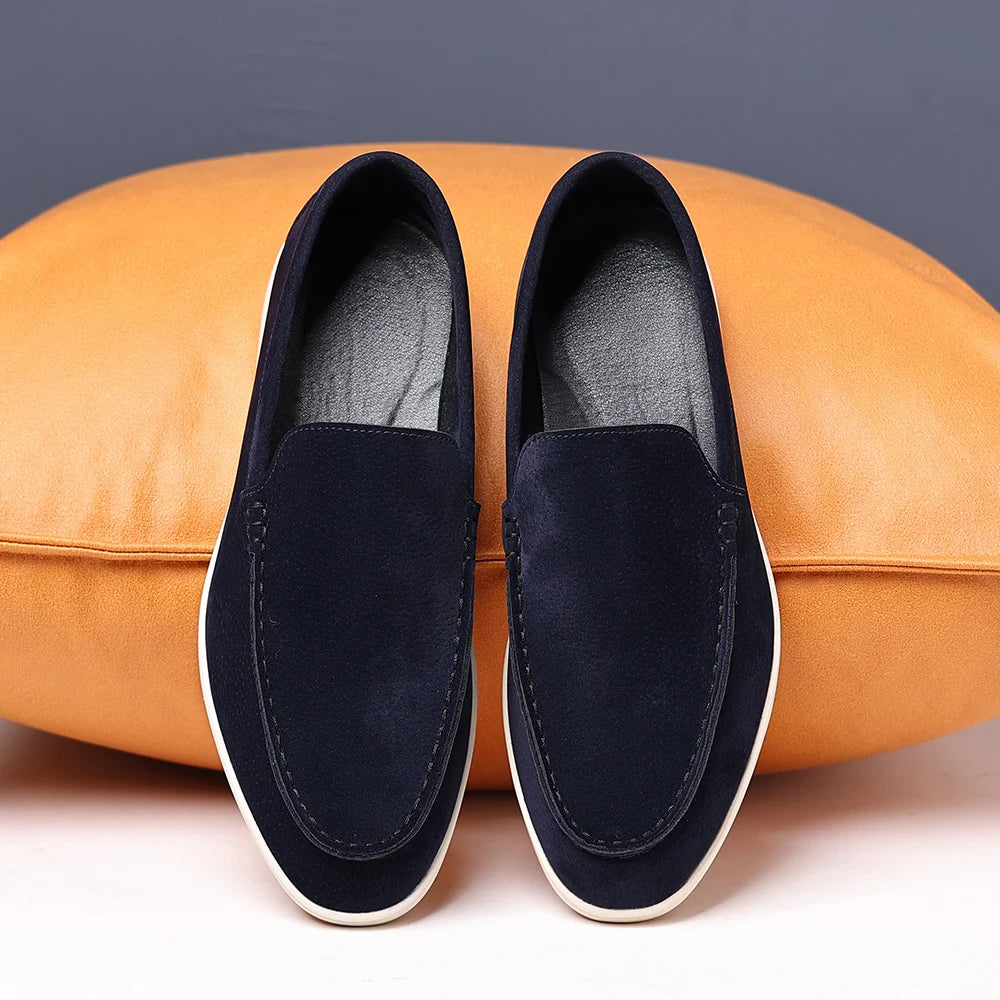 Brand Men's Suede Loafers Soft Leather Slip-On Shoes Comfortable Flat for Men Non-Slip Walking Shoes Casual Wear Business Shoes