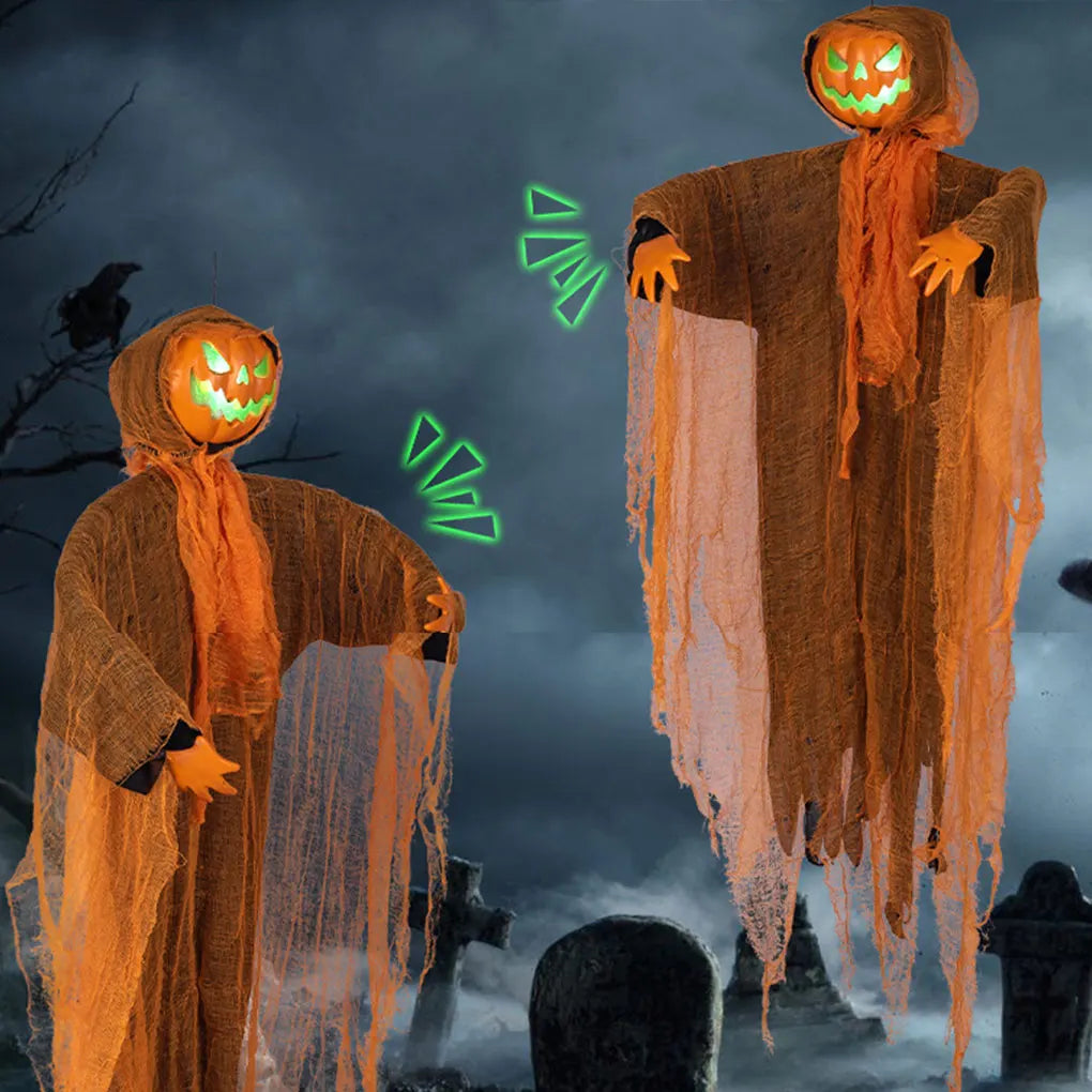 1PC Halloween Pumpkin Party Decoration Hanging Head Green Light Rotating Pumpkin Glowing Sound Hanging Prop Courtyard