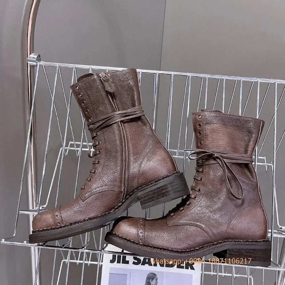 Genuine Leather Ladies Knight Boots 2025 Autumn Belt Buckle Model Catwalk Casual Long Boots Black/brown Thick Heel Casual Boots