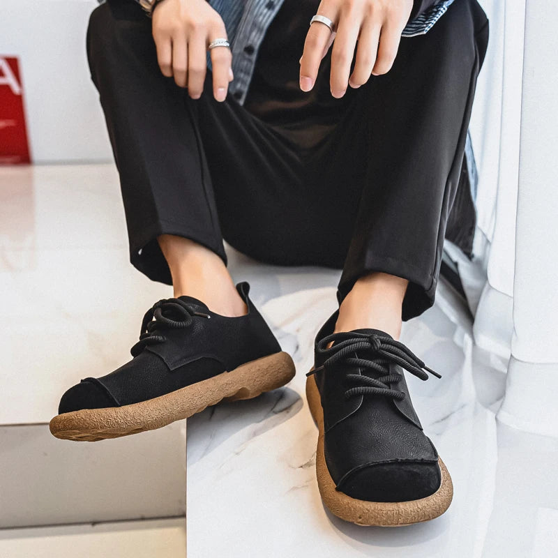 Men's Casual Shoes Comfortable Retro Men's Leather Casual Shoes Men's Fashion Retro Flat Boots for Men Shoes