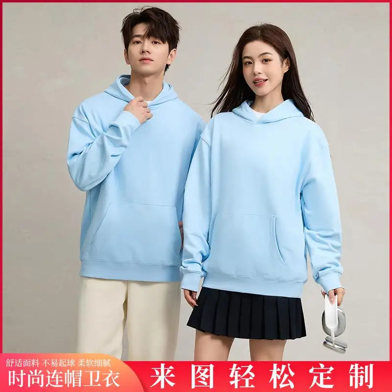 750g Terry Hooded Sweatshirt Autumn Winter Style Drop Shoulder Loose Trendy Pullover Hoodie Casual Solid Color Jacket Unisex