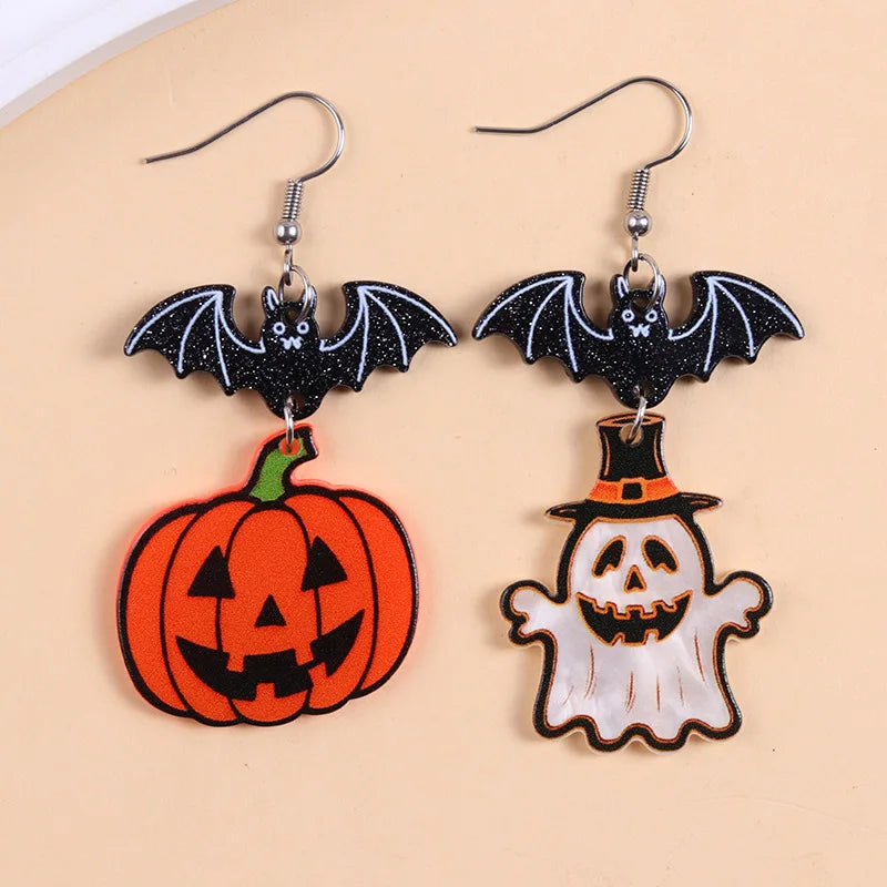 2025 New Colorful Bat Ghost Halloween Earrings For Women Hallowmas Costume Cosplay Cartoon Pumpkins Spider Acrylic Drop Earring