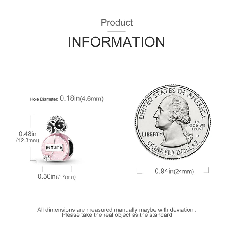 Original 925 Sterling Silver Pink Series Charms Beads Bow Perfume Bottle Heart-Shaped Cross Pendant Fit Bracelet DIY Jewelry