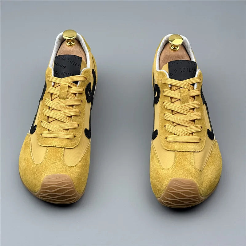 Mens Leather Shoes Fall Fashion Sneakers for Driving Walking Office, Comfortable Men Slip on Skate Flats Non Slip Youth Shoes