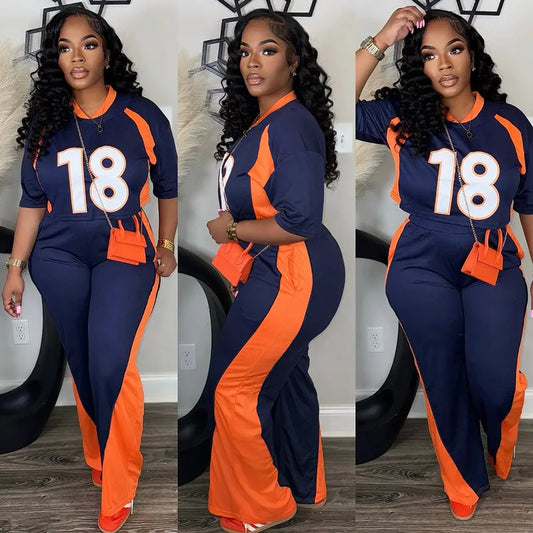 Contrast Color Jersey Tracksuit Set Women Streetwear Short Sleeve Sweatshirt Top and Pants Suit 2025 Chic 2 Piece Sets Outfits