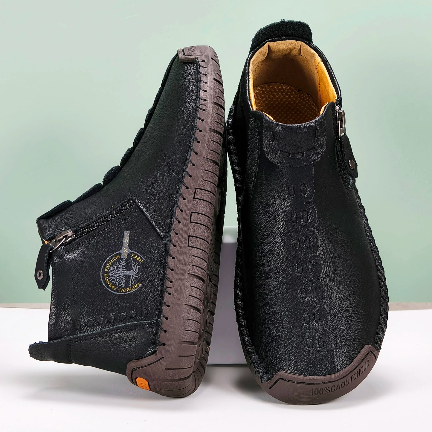 New Classic Handmade Leather Men Shoes Zipper Design Outdoor Sneakers Slip On Casual Shoes Leather Breathable Men Ankle Boots