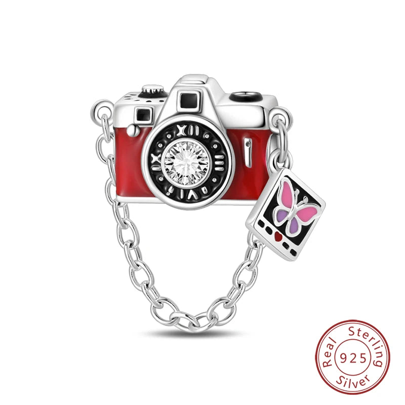 Original 925 Sterling Silver Red Charm Beads Red Wine Chili Dumbbell Pendant For Women Fit DIY Bracelet Birthday Jewelry Gift