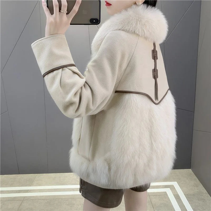 2023 New Autumn Winter with Fur Neighboring Fox Fur Grass Women's Coat Fashion Popular Down Cotton Coat Parker Coat Suede Trend