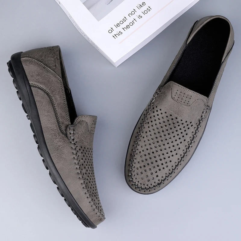 Men Shoes Casual Leather Hollow out Moccasins Men Breathable Slip on Driving Shoes Luxury Italian Men Loafers Plus Size 38-47