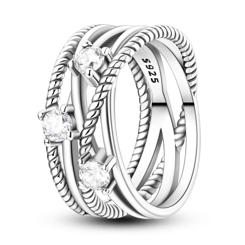 Rings 925 Silver Interwoven Line Rings Zircon Geometric Winding Rings Romantic Engagement Wedding Valentine Fine Jewelry Gift