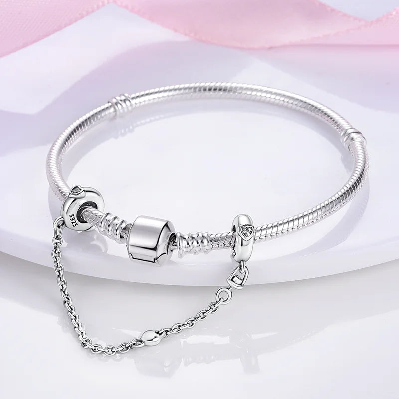 925 Sterling Silver Safety Chain Aircraft Earth Camera Daisy Silicone Charms Beads Fit Original Bracelets DIY Jewelry For Women