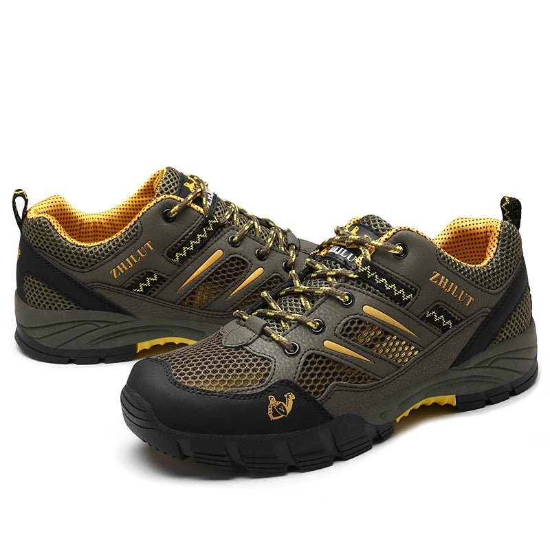 New Summer Men Casual Shoes Outdoor Mesh Sneakers Women Non-slip Lace Up Trekking Footwear Breathable Camping Spring Black Shoes