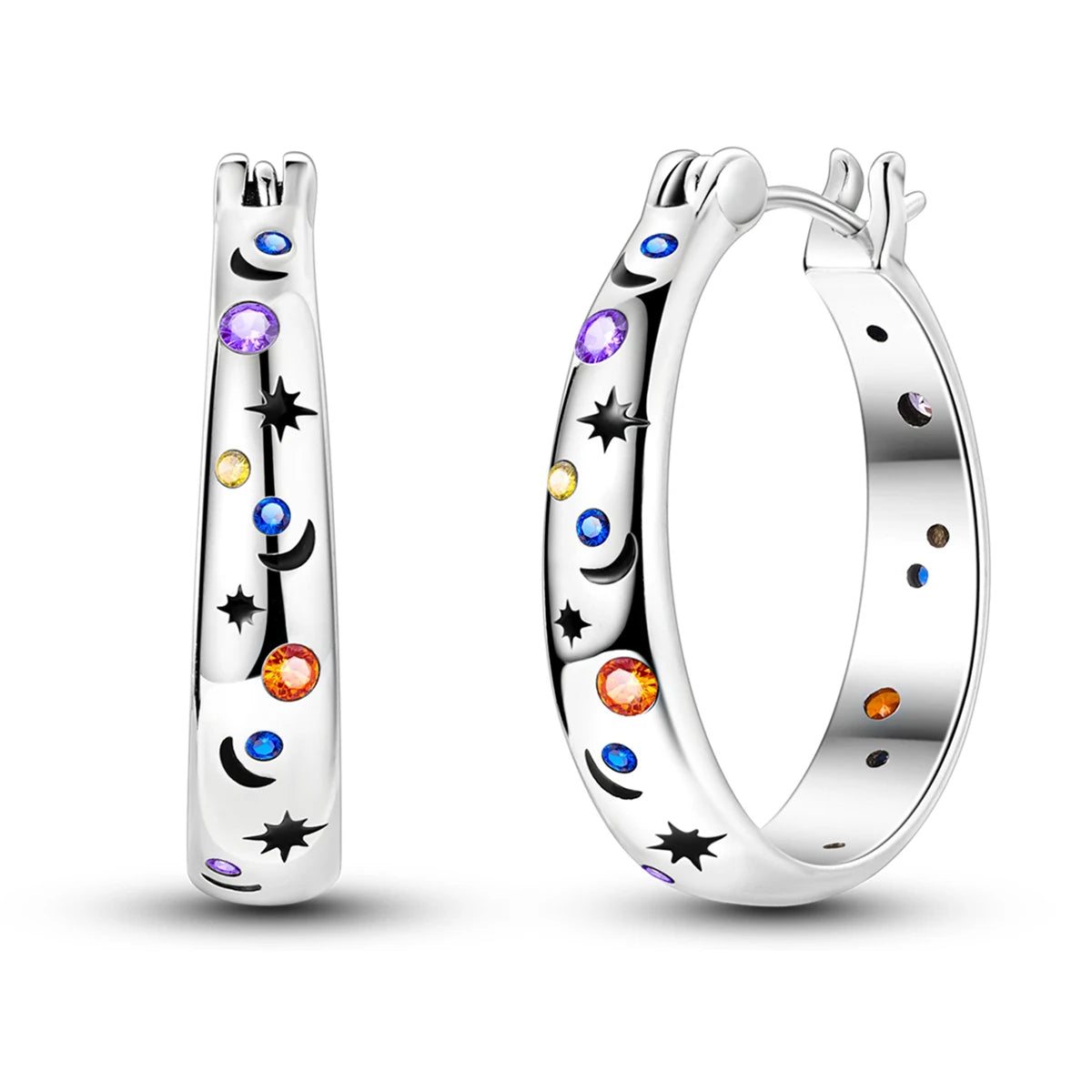 925 Sterling Silver Colored Zirconium Stars Hoop Earrings For Women Jewelry Anniversary WeddingMaking Jewelry Gift