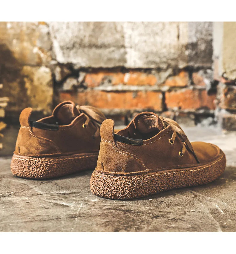Men's Lace-up Casual Shoes Suede Genuine Leather Men Comfortable Driving Flats Mens Wear-resisting Non-slip Retro Desert Shoes