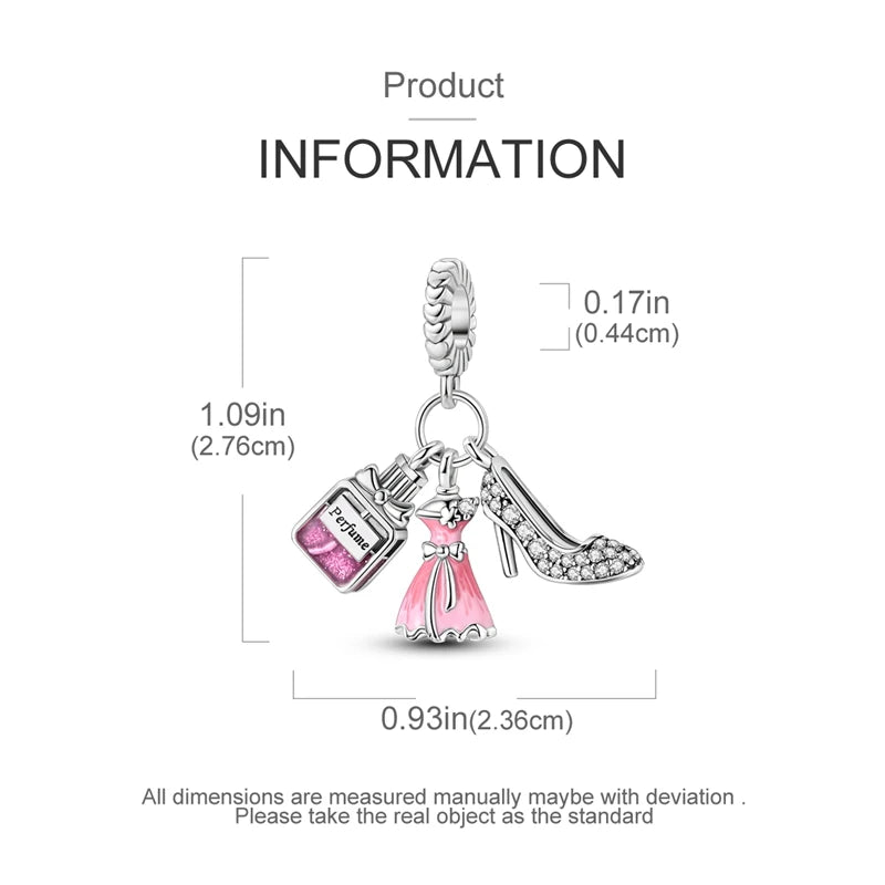 Original S925 Silver Romantic Pink Crown Perfume Bottle Charms Beads Fit Qikaola Bracelets Fine DIY Jewelry Valentine's Day Gift