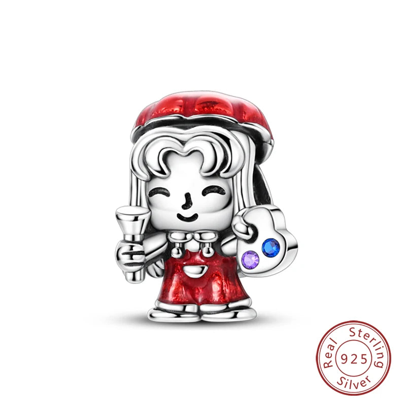 Original 925 Sterling Silver Red Charm Beads Red Wine Chili Dumbbell Pendant For Women Fit DIY Bracelet Birthday Jewelry Gift