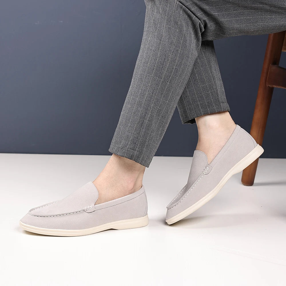 Brand Men's Suede Loafers Soft Leather Slip-On Shoes Comfortable Flat for Men Non-Slip Walking Shoes Casual Wear Business Shoes