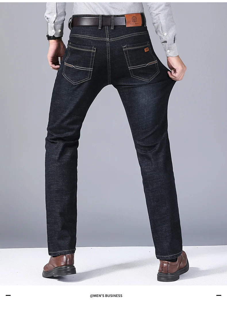 Men's Soft Straight Denim Pants 2025 Autumn Classic Business Black Biker Jeans Overalls Masculino Pantalone Hombre Mannen Homme