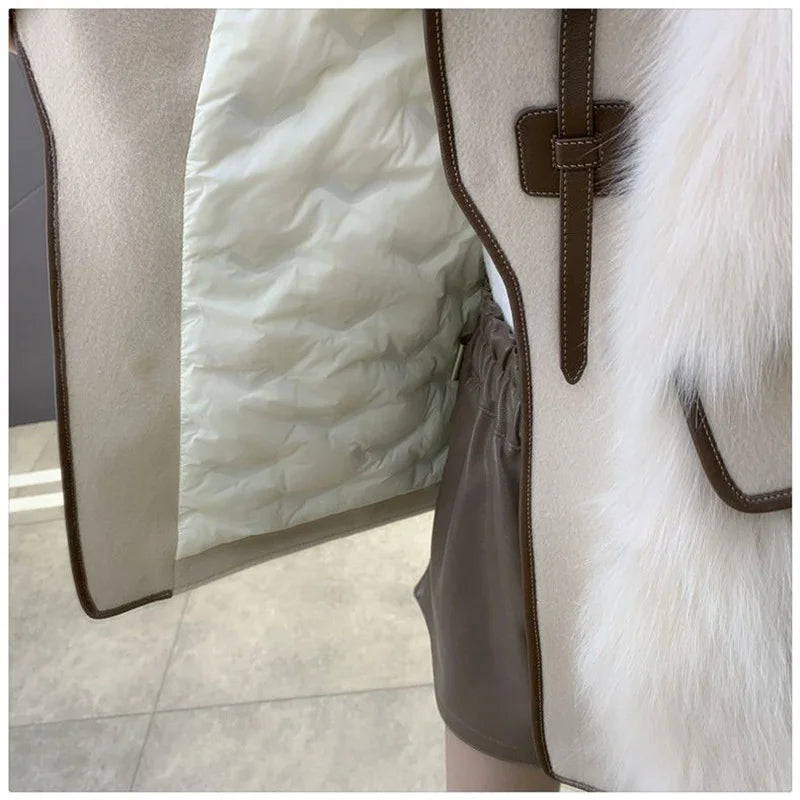 2023 New Autumn Winter with Fur Neighboring Fox Fur Grass Women's Coat Fashion Popular Down Cotton Coat Parker Coat Suede Trend