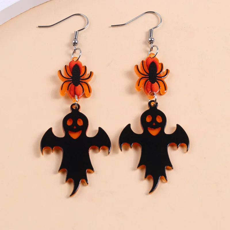 2025 New Colorful Bat Ghost Halloween Earrings For Women Hallowmas Costume Cosplay Cartoon Pumpkins Spider Acrylic Drop Earring