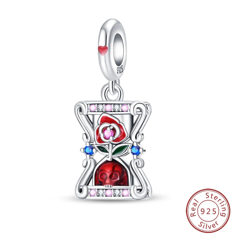 Original 925 Sterling Silver Red Charm Beads Red Wine Chili Dumbbell Pendant For Women Fit DIY Bracelet Birthday Jewelry Gift