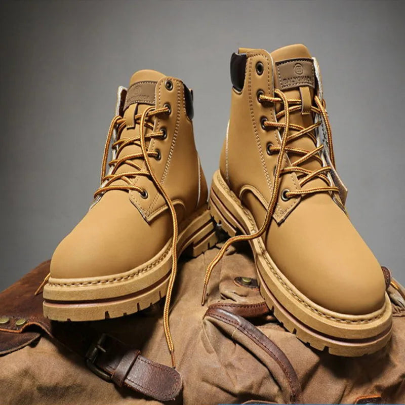 2025*High Top Boots Men's Leather Shoes Fashion Motorcycle Ankle Boots for Men Winter Boots Man Shoes Lace-Up Botas Hombre