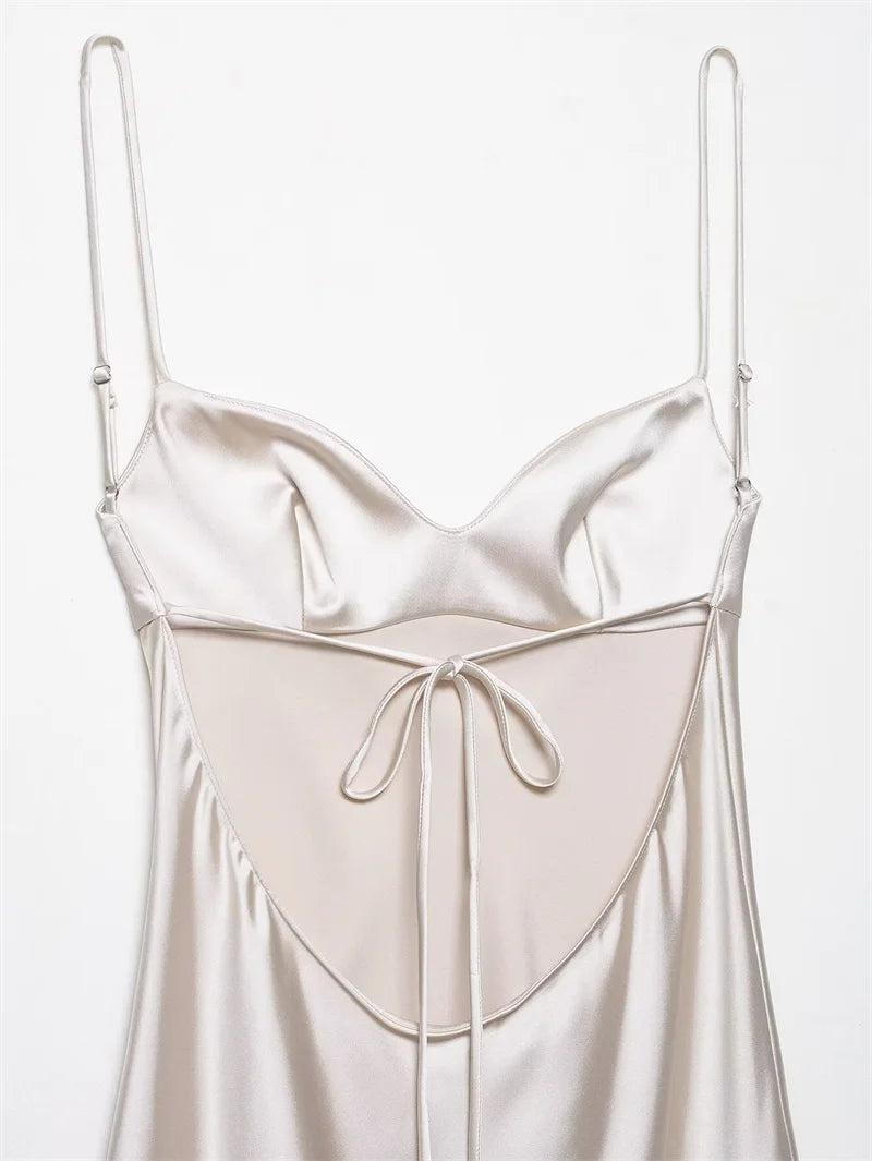 Women's Dress New Summer 2025 White Suspender Silk Satin Texture Irregular Dress Sexy Fashion Elegant Personality