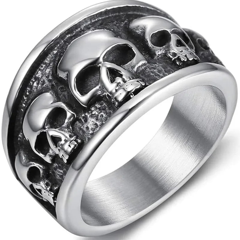 100% stainless stell Retro Vintage Gothic Death Skull Skeleton Cocktail Party Biker Statement Halloween Ring
