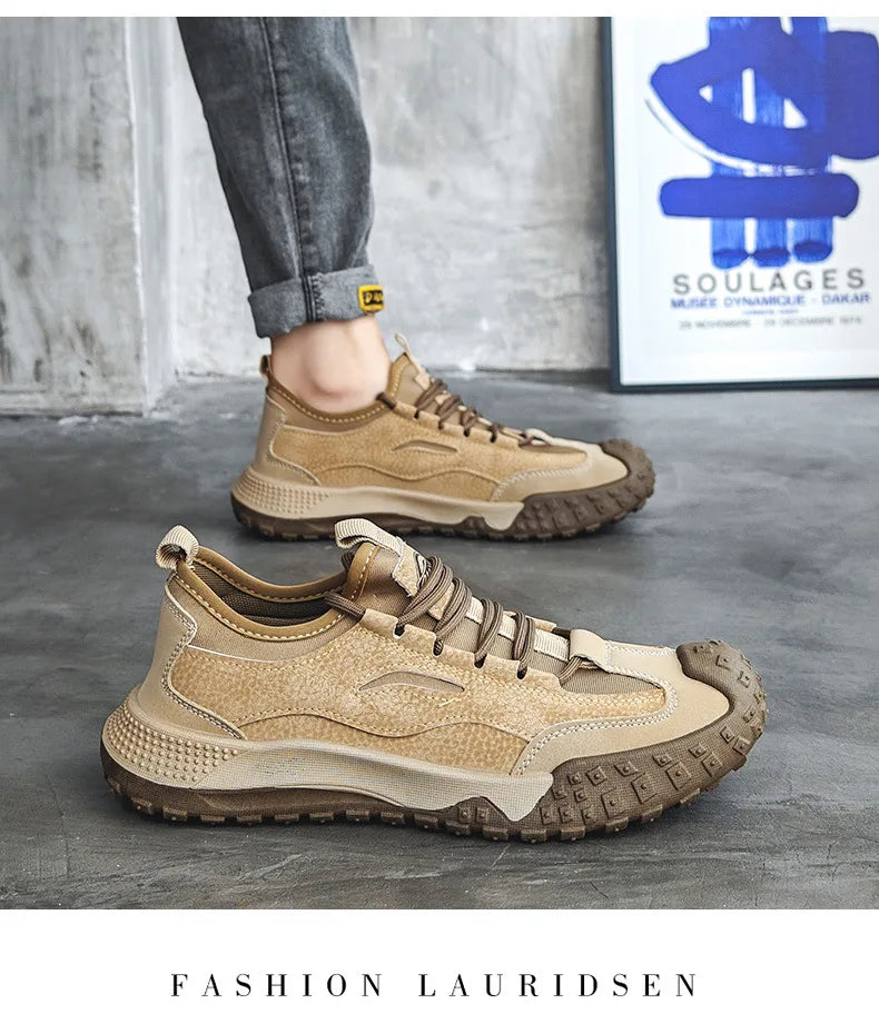 Outdoor Men Hiking Shoes Anti-slip Platform Men Sneakers Retro Leather Jogging Shoes Fashion Wear-resistant Trekking Shoes Male