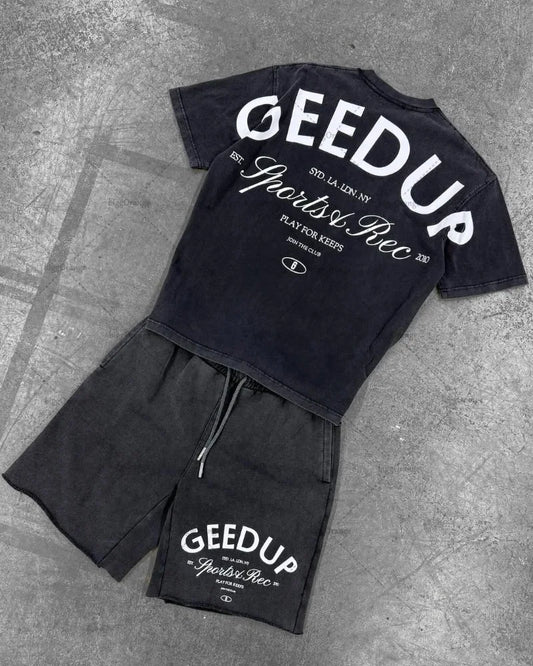 American 2025 Summer New Men Suit Street Hip-hop Casual Loose Shorts Harajuku Y2K Retro Letters Fashionable Short Sleeves