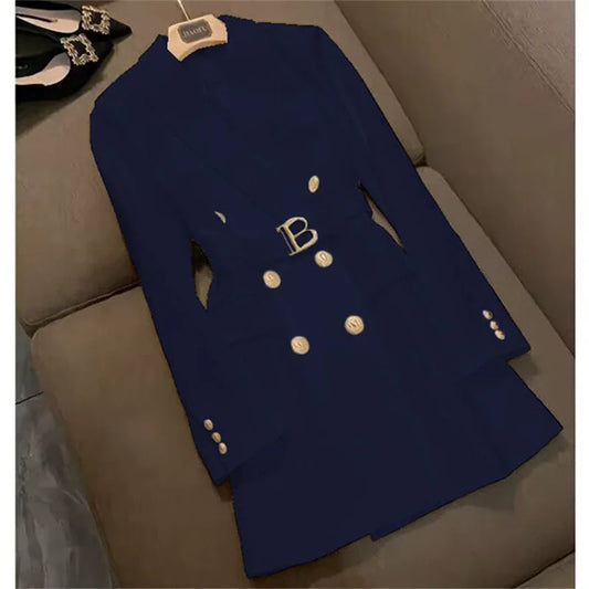Spring 2025 Women's Long Sve  Jaet Dr Coat 4XL High Waist Slim Fit ort Skirt Double Breasted Long Sve Polyest...