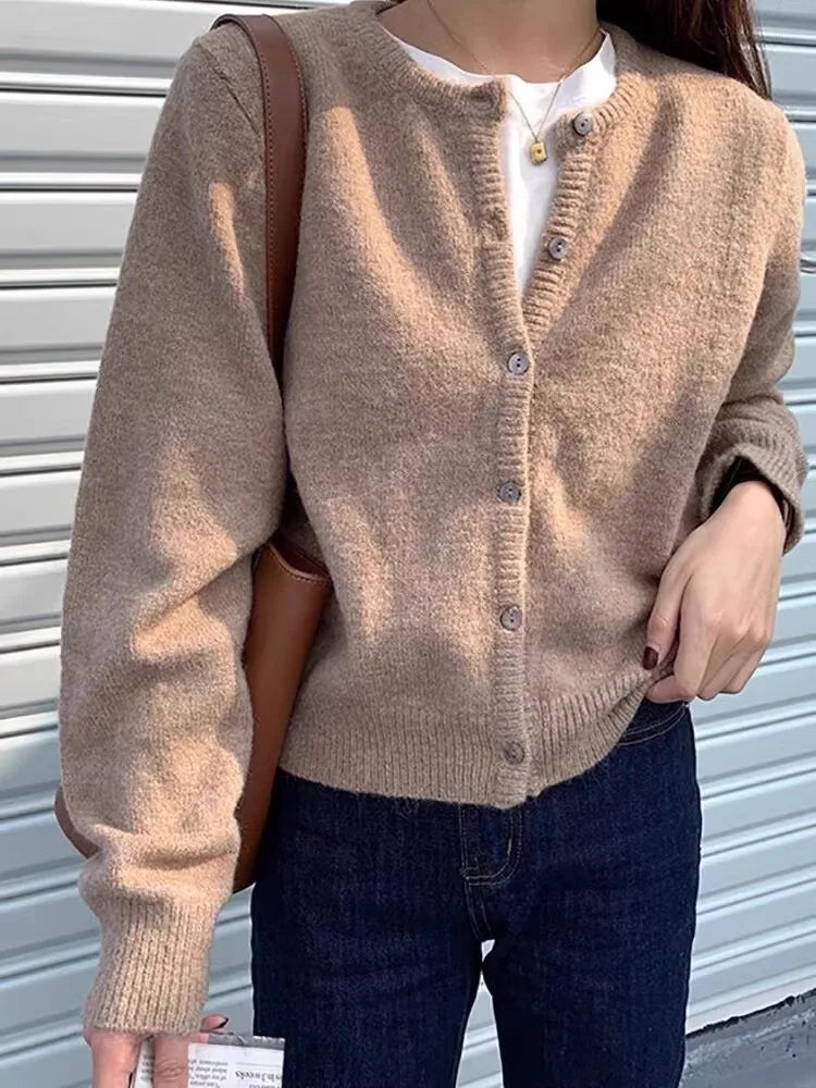 100% pure cashmere cardigan women's new autumn and winter round neck sweater loose Korean knitted sweater short coat