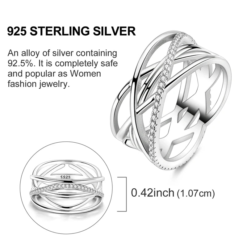 Rings 925 Silver Interwoven Line Rings Zircon Geometric Winding Rings Romantic Engagement Wedding Valentine Fine Jewelry Gift