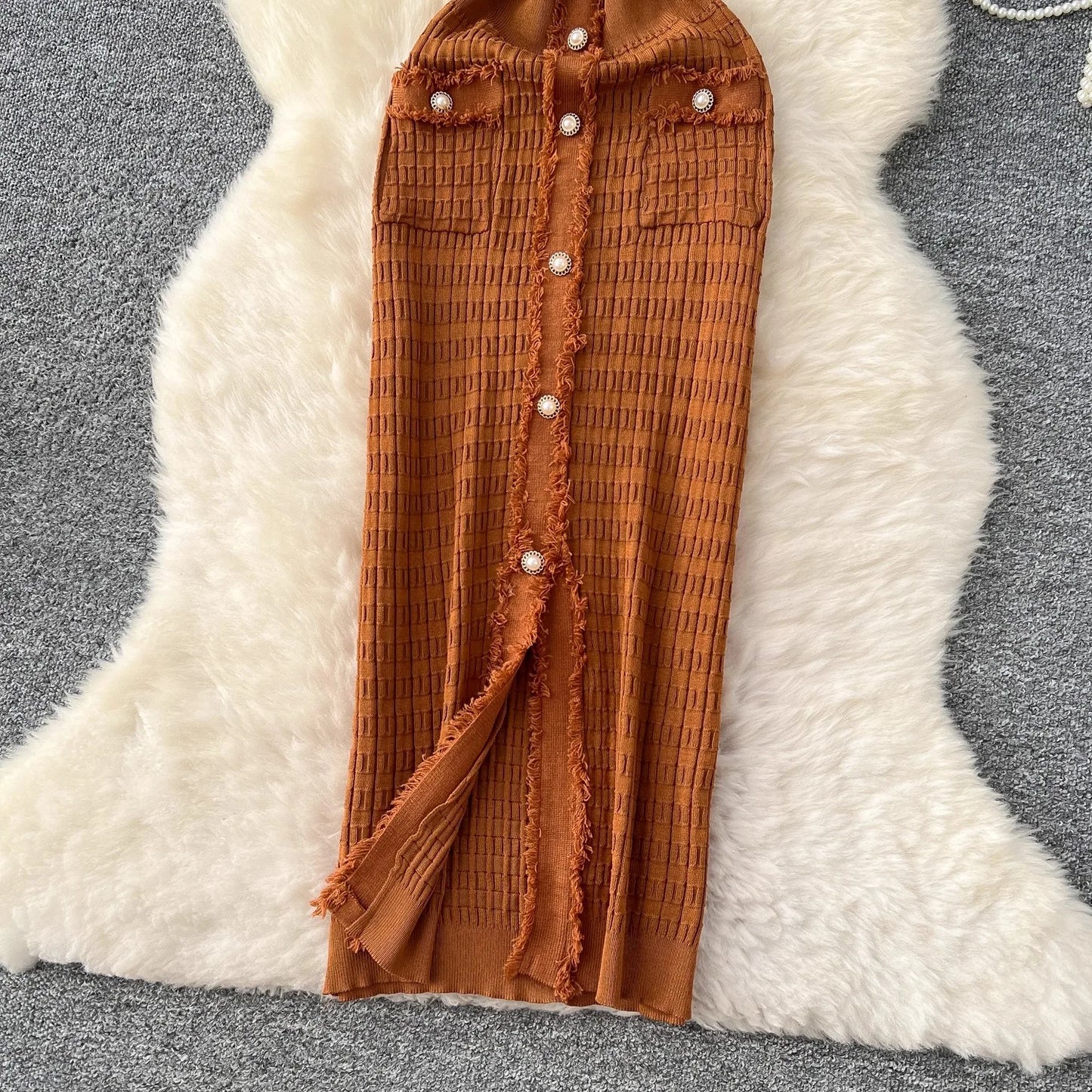 YuooMuoo Women Dress Elegant V-neck Slim Waist Wrap Hips Bodycon Sweater Dress Chic Single-breasted Office Lady Long Shirt Dress