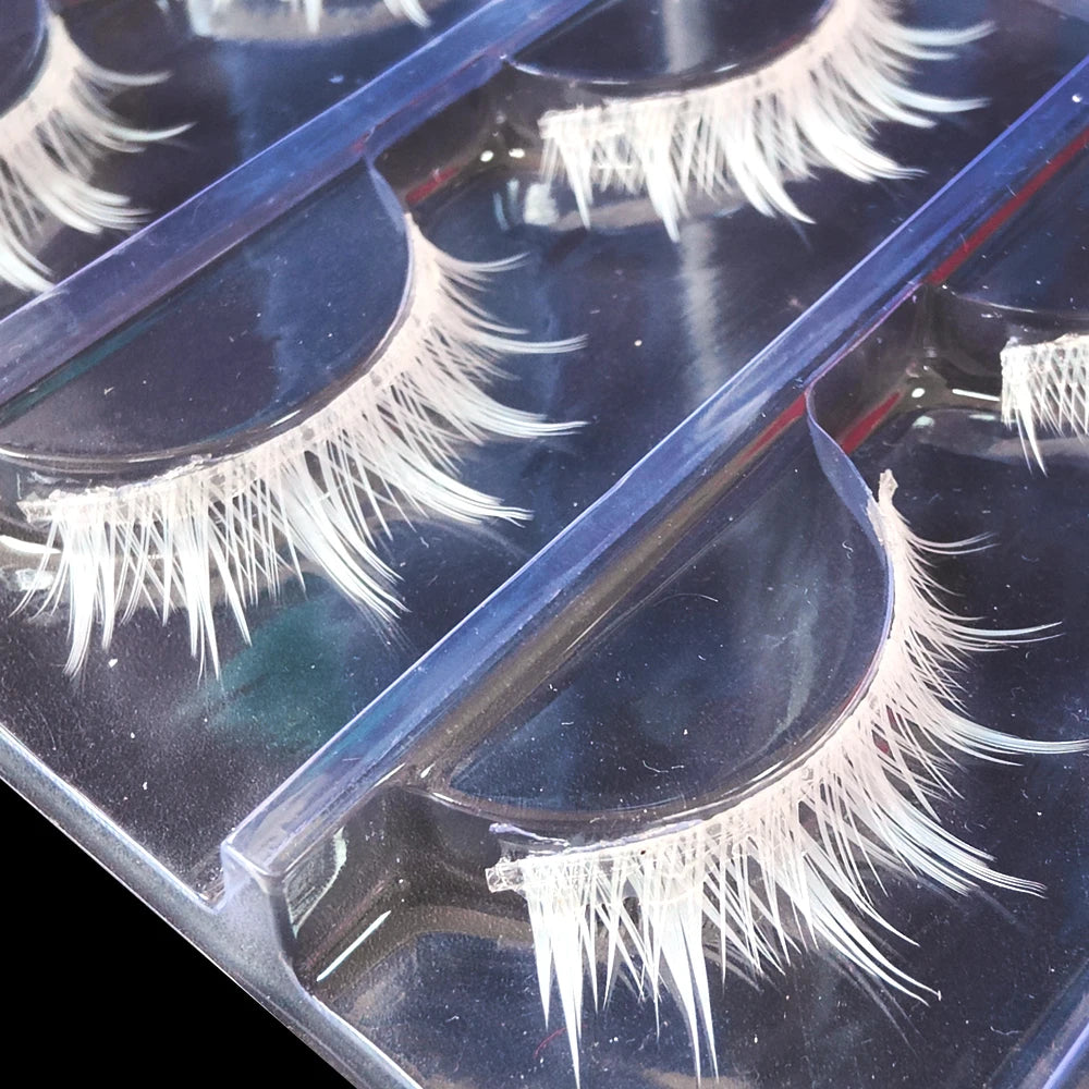 3 Pairs Makeup Cosplay White Eye Lashes Set Soft Natural Halloween Comic White Color Eyelashes Extension Reusable