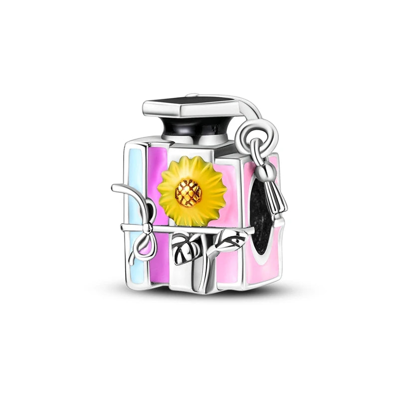 Original S925 Silver Romantic Pink Crown Perfume Bottle Charms Beads Fit Qikaola Bracelets Fine DIY Jewelry Valentine's Day Gift