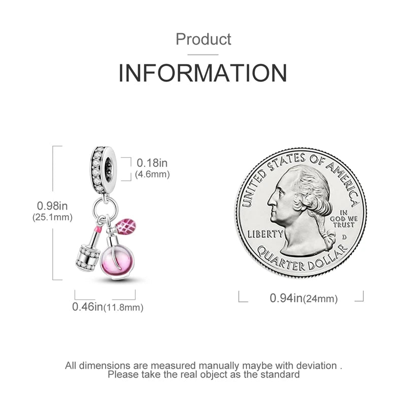 Original S925 Silver Romantic Pink Crown Perfume Bottle Charms Beads Fit Qikaola Bracelets Fine DIY Jewelry Valentine's Day Gift