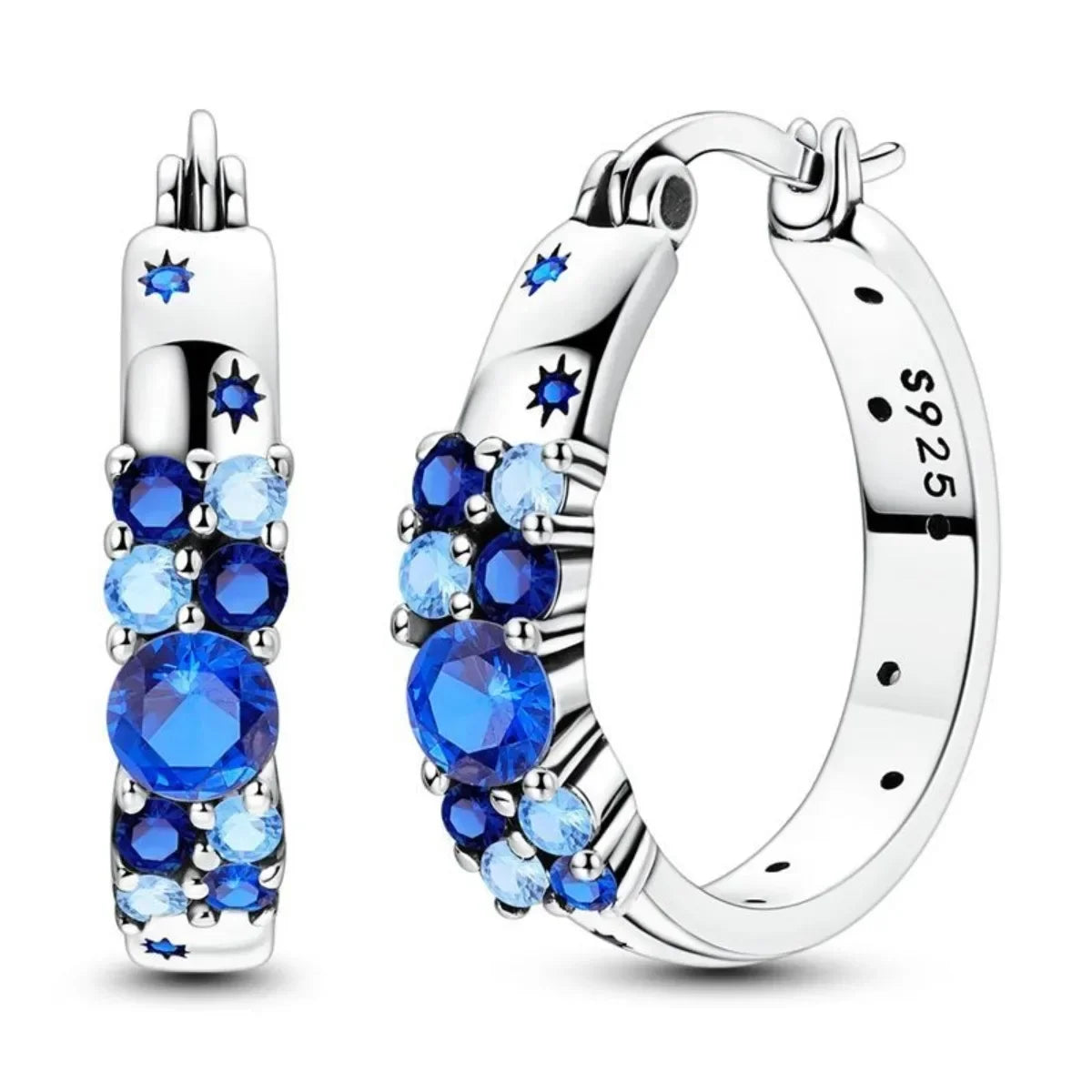 Sparkling Colorful Hoop Earrings 925 Sterling Silver Hypoallergenic Jewelry Embellished With Zircon Elegant Luxury Style Female