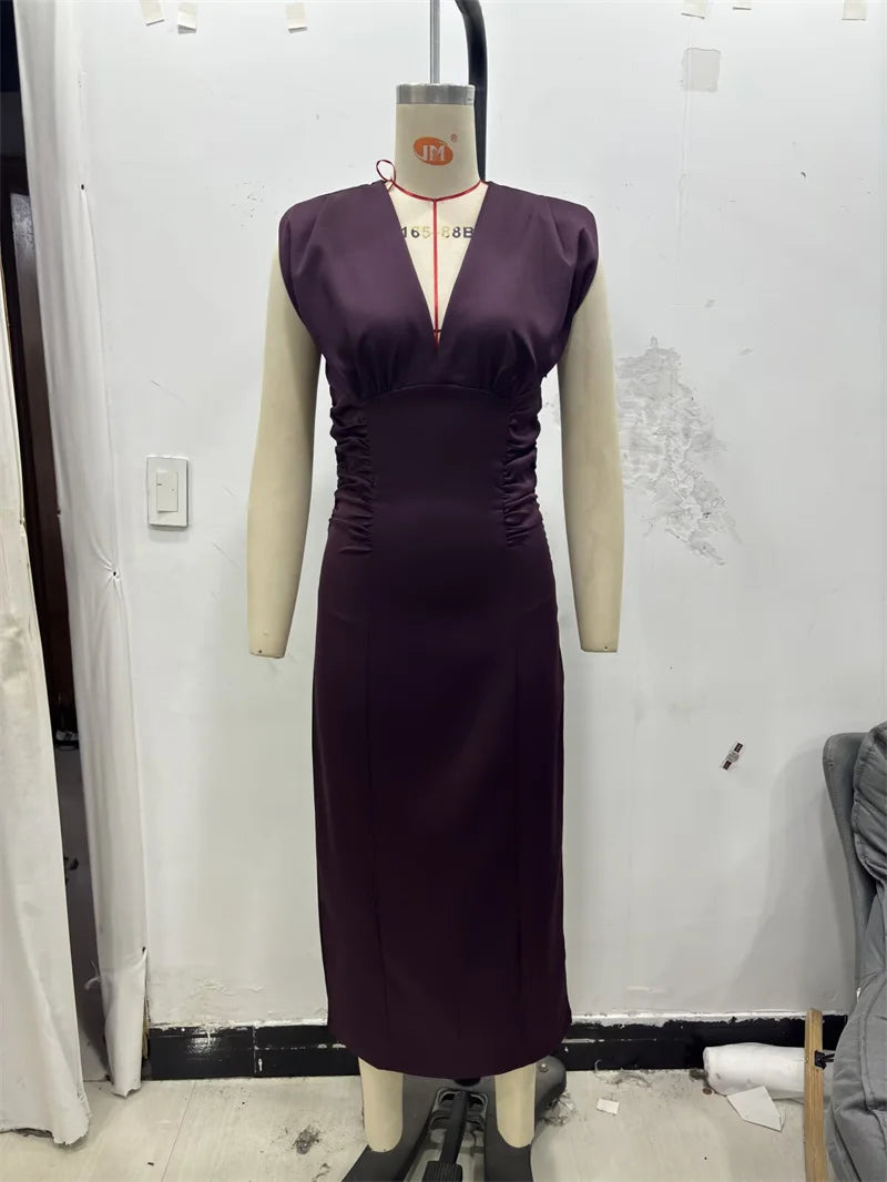 Women's Dress New Fall 2025 Purple Sleeveless Draped Dress Long Dress Elegant Personality Fashion