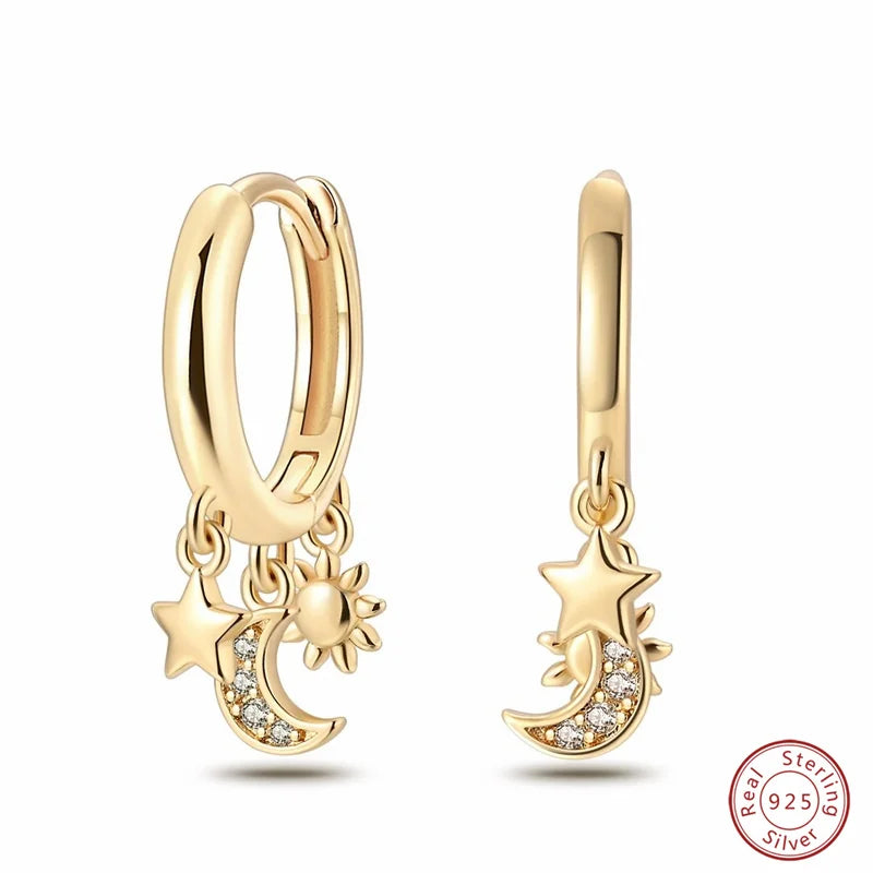 New in 925 Silver Color Gold Pearl Bee Irregularity Star Moon Earrings For Women 2024 Trending Fashion Jewelry Birthday Gifts