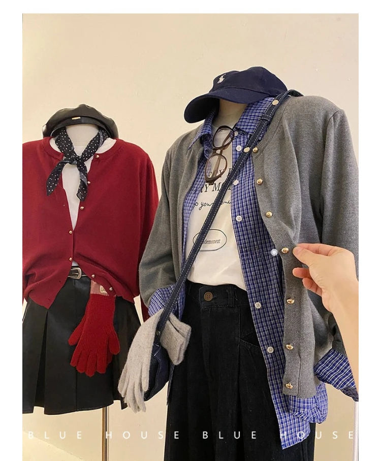 AOSSVIAO 2025 Autumn Winter Cardigan Women's Tops Retro Single Breasted Female Casual Solid Long Sleeve Knitted Sweater