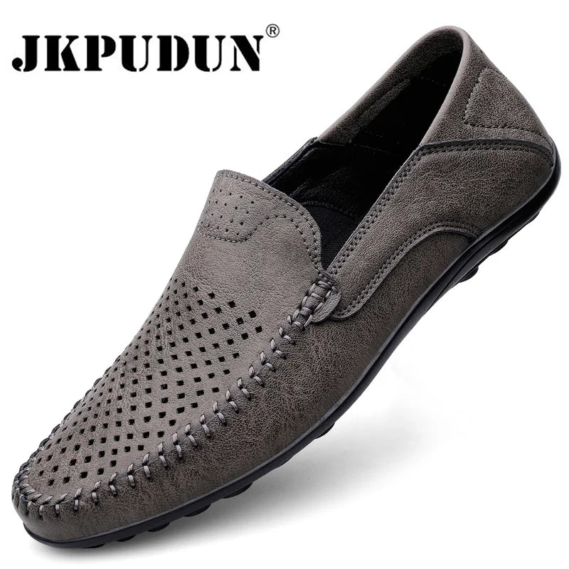 Men Shoes Casual Leather Hollow out Moccasins Men Breathable Slip on Driving Shoes Luxury Italian Men Loafers Plus Size 38-47