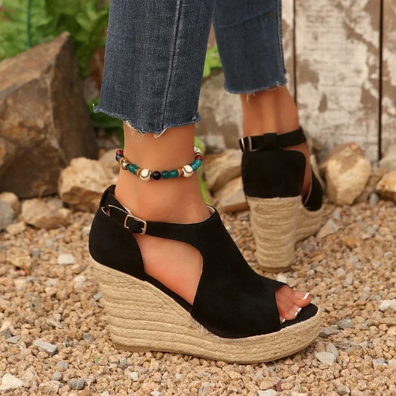 2025 Thick Bottom Slope Heel Sandals for Women Large Fish Mouth Sandals Height Increasing Shoes
